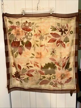Vintage ID Unlimited Floral‎ Semi Sheer Scarf in Brown, Peach, Maroon & Cream